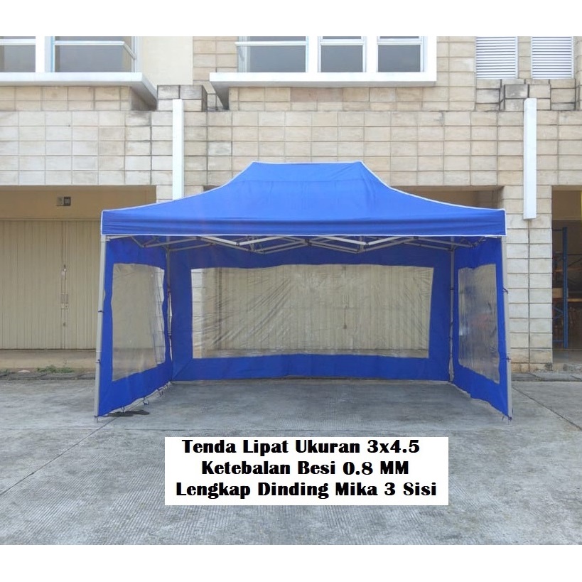 Tenda Lipat Ukuran 3x4.5 Besi Premium Lengkap Dinding Mika 3 Sisi