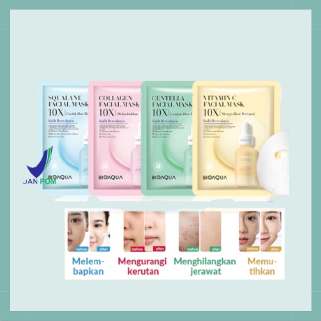 BIOAQUA Cosmetics Sheet Mask Plant | Flowers | Facial Mask Brightening Glowing Moisturizing Skin Care | Hydrating Essence Face Mask Brightening Anti Acne Jerawat | Masker Wajah Muka Pelembab Kulit BPOM