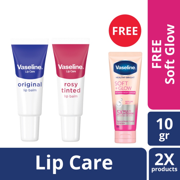 Buy Vaseline Lip Care Rosy Tinted 10g + Lip Care Original 10g FREE Soft Glow Serum 100ml