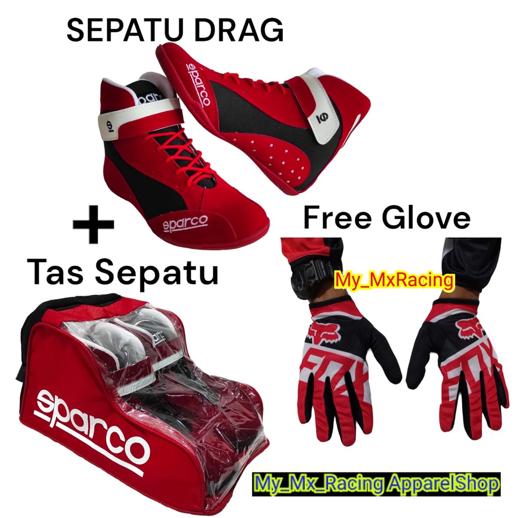 sepatu drag balap plus tas sepatu tas jingjing sepatu casual terlaris sepatu slalom or sunmori bonus sarung tangan SPC V RED BISA COD