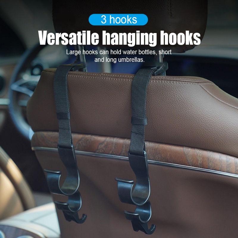 2pcs Car Back Seat Hook Multi-Fungsi Sandaran Kepala Kursi Belakang Kait Gantung Payung Holder Kursi Punggung Penyimpanan Organizer Auto Interior Aksesoris