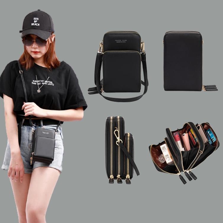 READY Tas Selempang Hp Wanita Resleting 3 ZEVANYA Mini Tempat Hp Forever Young Phone Bag Sling Bag