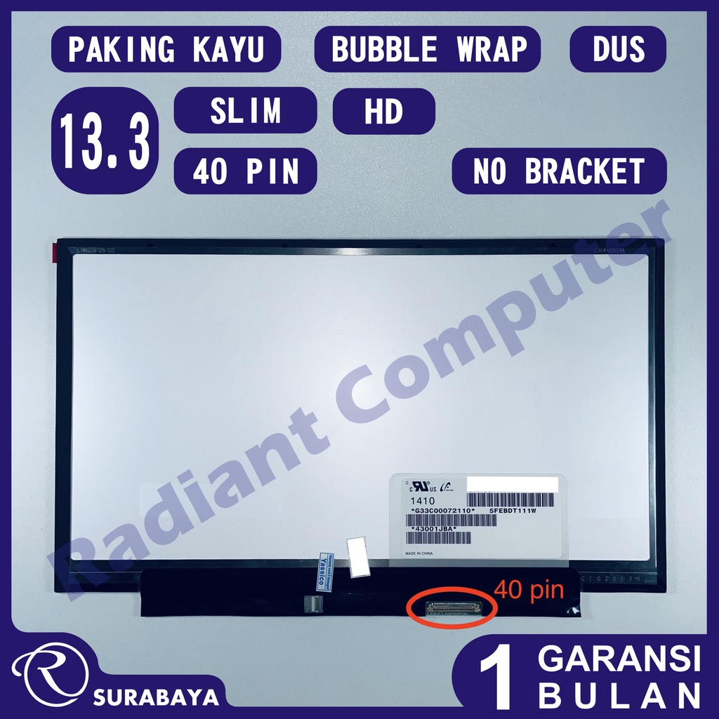 LCD LED 13.3 Slim 40 pin 1366x768 Small Frame No Bracket