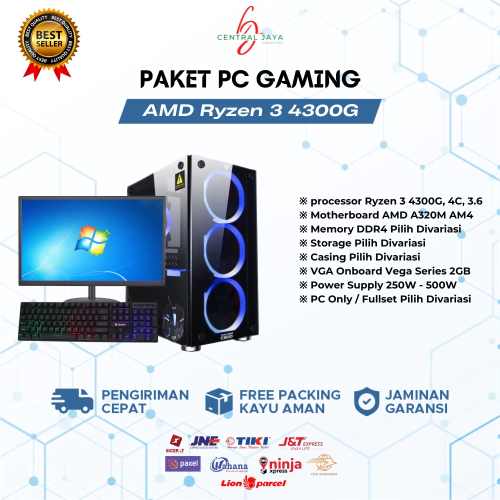 PC Gaming Fullset AMD Ryzen 3 3200G | RAM 16GB | HDD - SSD | Monitor 19 - 24 inch Garansi 1 Tahun