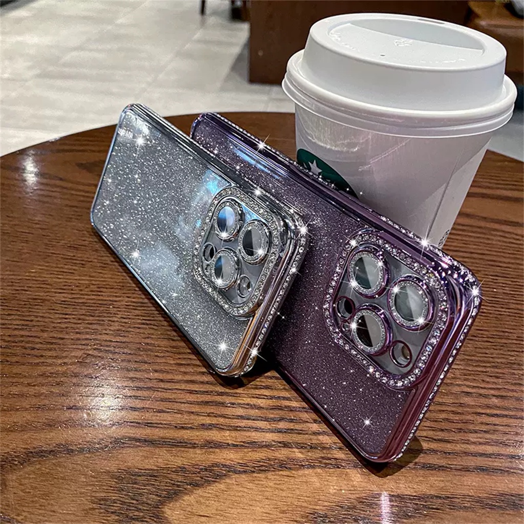 Luxury Diamond Glitter Case Iphone13 12 Pro Max Case iPhone 14 ProMax Plus Kamera Perlindungan Lensa Case Tertutup Penuh shock-proof Lembut Penutup Belakang