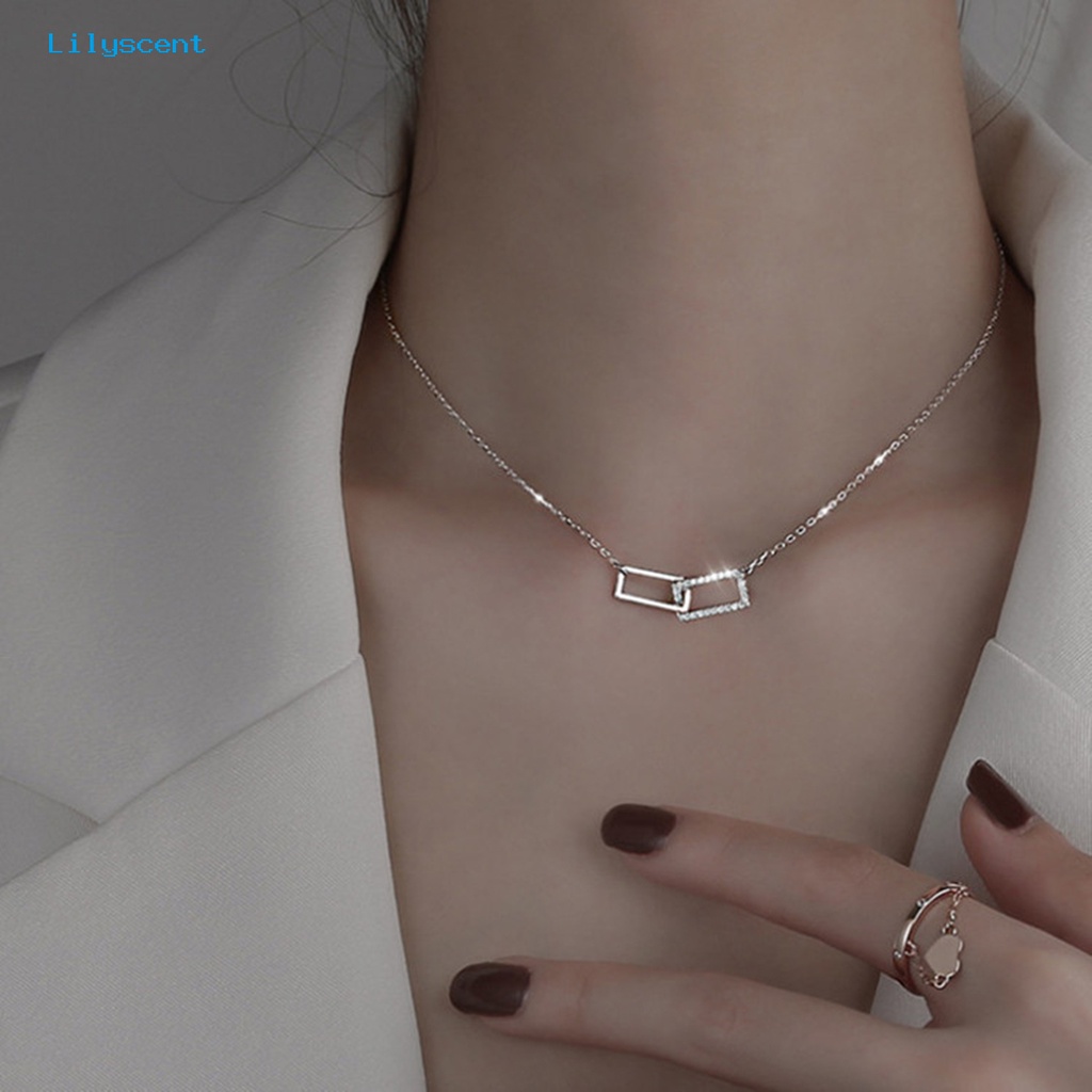 [LS] Wanita Kalung Geometris Berlian Imitasi Mengkilap Hias Adjustable Extension Rantai Hias Hadiah Double Square Interlock Liontin Klavikula Rantai Perhiasan Untuk Pacaran