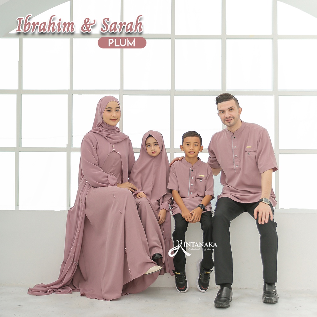 Intanaka Ibrahim Sarah Plum Gamis Sarimbit Keluarga Couple Ayah Ibu Anak set Syari Khimar Niqab Koko