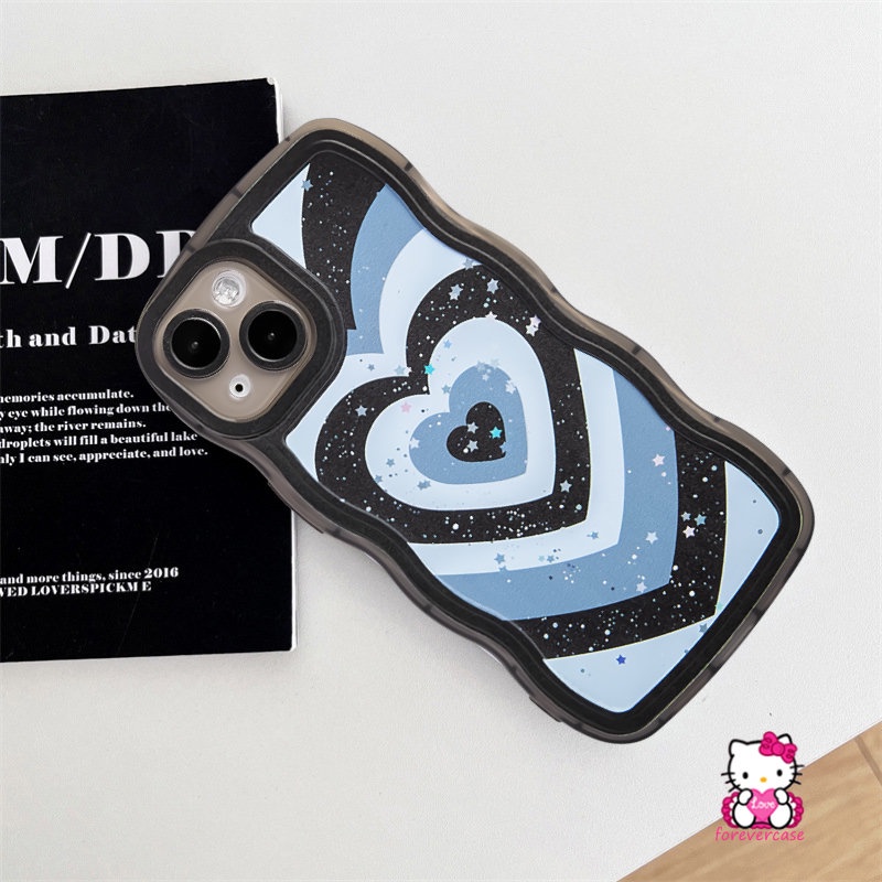IPHONE Ins Bling Bintang Gradien Cinta Hati Case Kompatibel Untuk Iphone11 12 13 14 Pro Max XR 8 6 14 7 6s Plus 7Plus X XS Max SE 2020 Lembut Tpu Bergelombang Pinggiran Penutup Belakang