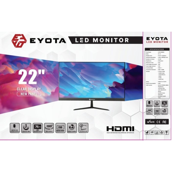 Monitor Eyota LED 22 Inch VGA &amp; HDMI / Monitor 22&quot; / LED 22&quot; / LCD 22&quot;