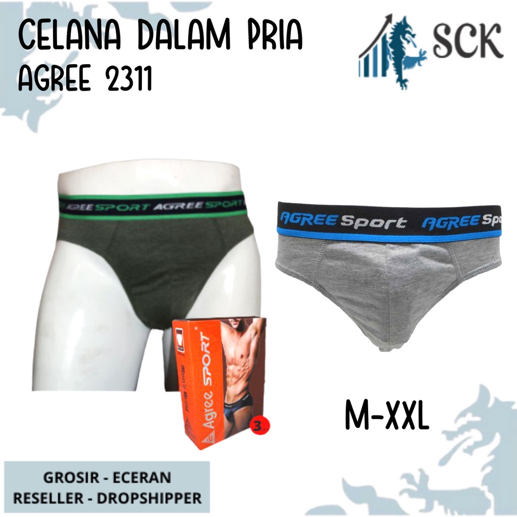 [ISI 3] CD Pria AGREE 2311 Sport / Celana Dalam Pinggan Karet Model Boxer / Pakaian Dalam Cowok - sckmenwear GROSIR