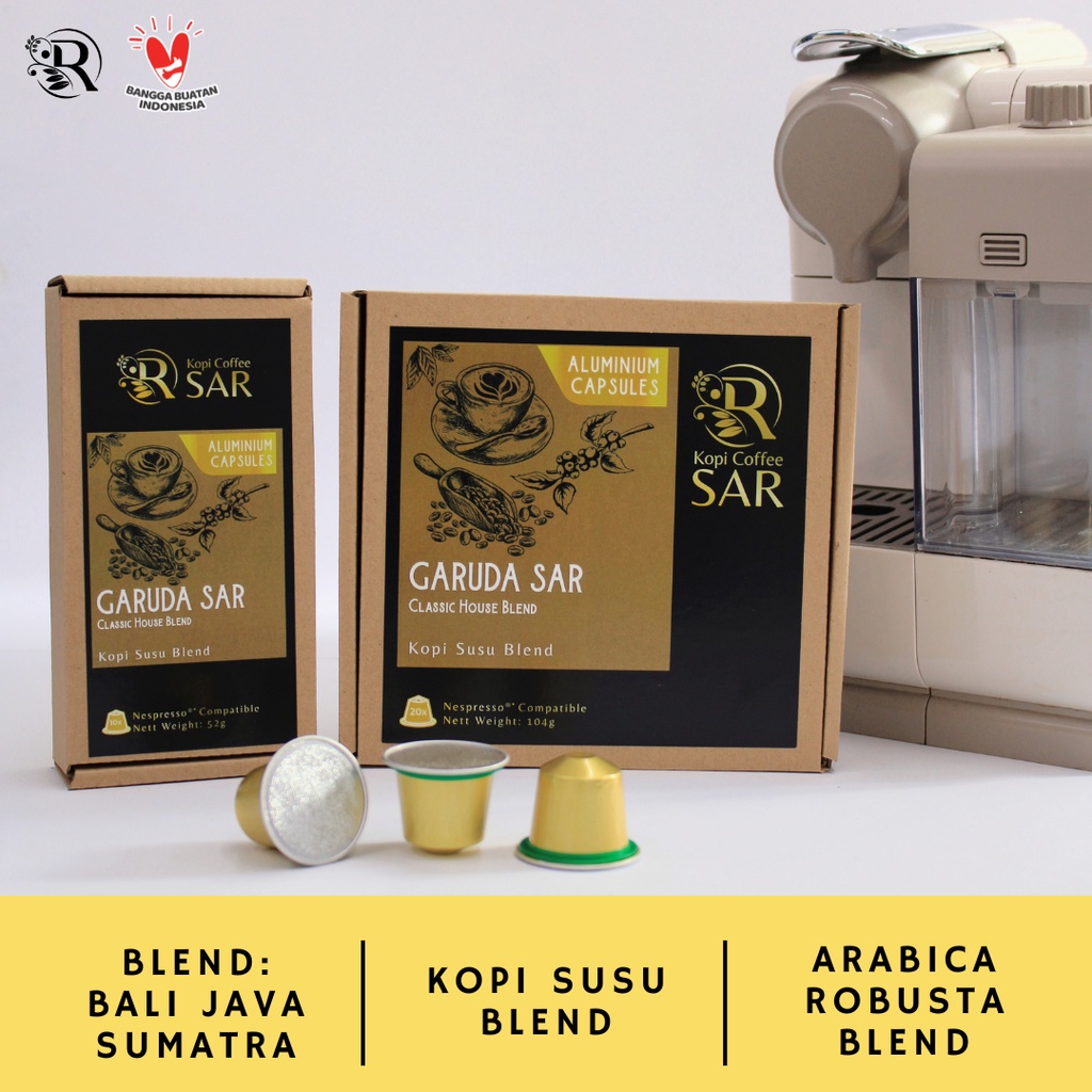 

Garuda SAR - Classic House Blend Nespresso Compatible Coffee Capsules Kopi Coffee SAR Kopi Kapsul untuk Mesin Nespresso