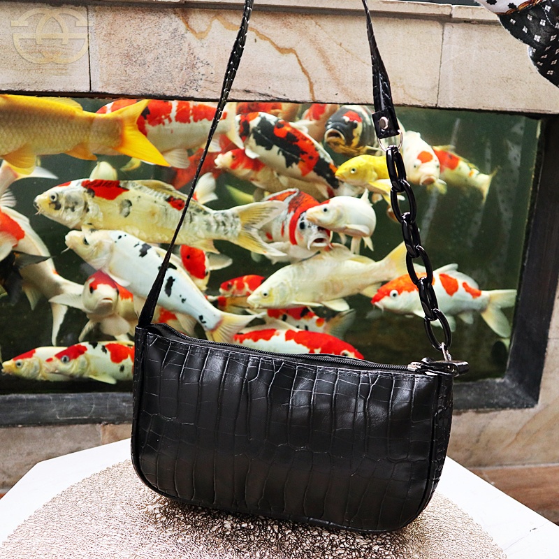 Akaci 01-6636 Fashion Tas Bahu rantai retro kombinasi croco vintage dove THR