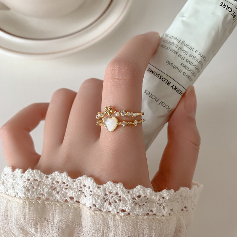 AY(CN) Heart Opal Ring Korea Crystal Adjustable Opening Rings Untuk Aksesoris Perhiasan Wanita