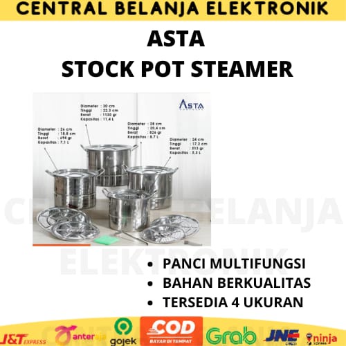 Panci set lengkap anti lengket asta/ stock pot steamer asta stainless steel/dandang pengukus