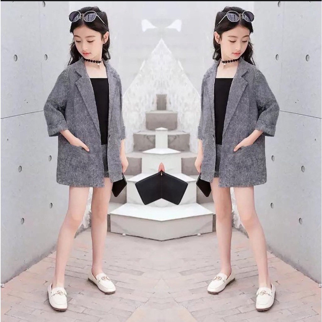 Setelan anak perempuan usia 5 6 7 tahun / Stelan jas polos / One set blazer blezer import