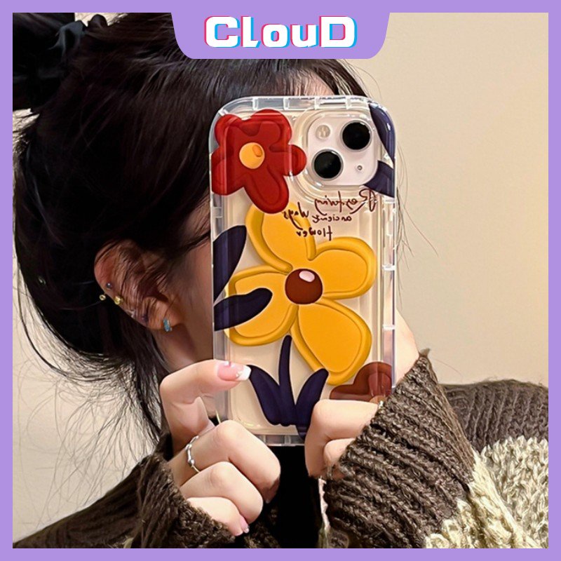 IPHONE Ins Korea Floral Shockproof Airbag Case Kompatibel Untuk Iphone11 Pro Max X XS Max XR 11 13 12 Pro Max7 8 6S 6 Plus SE 2020 Lukisan Minyak Bunga Lembut TPU Phone Cover