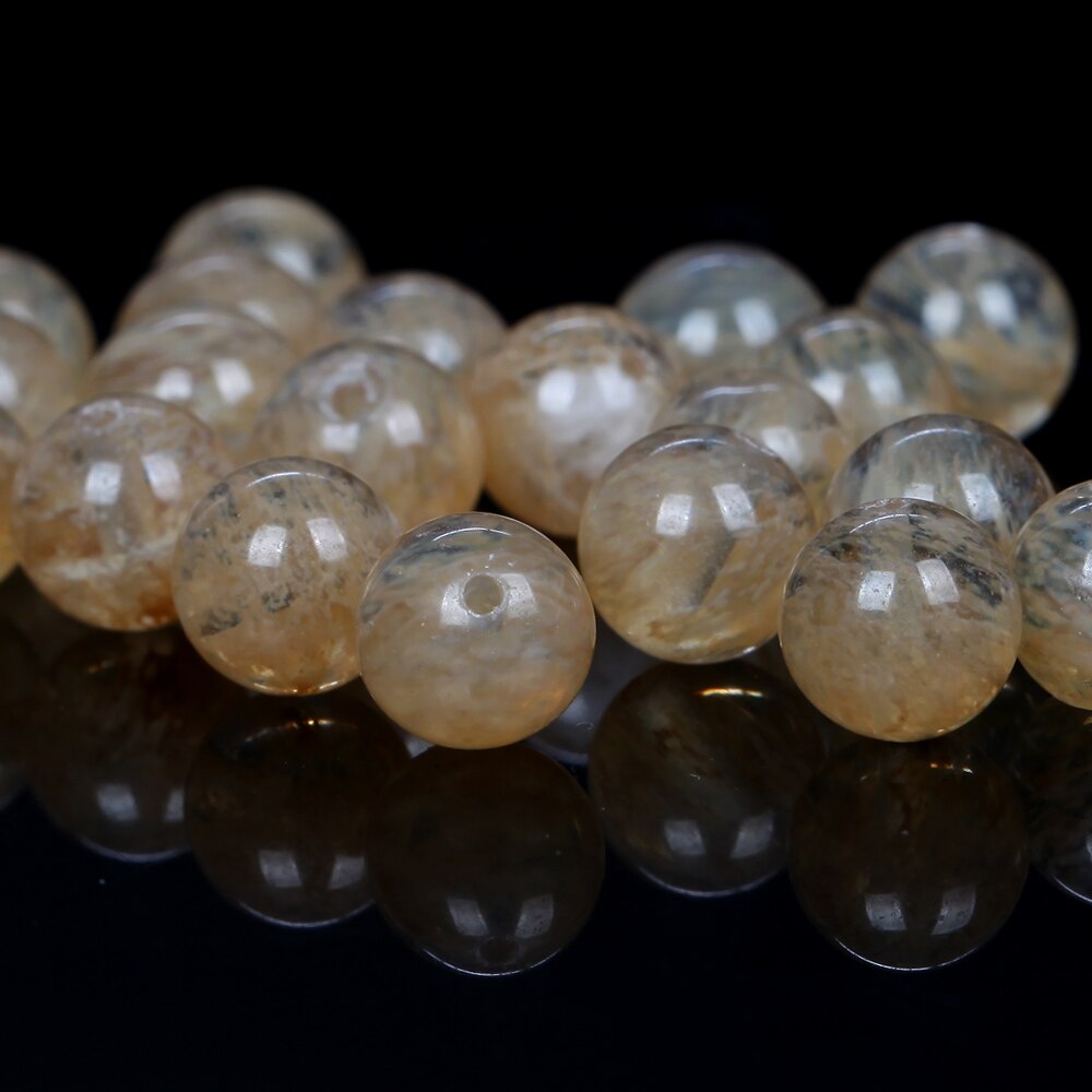 Butir Natural Stone Beads Yellow Citrines Quartzs Serat Sedama 4/6/8/10mm