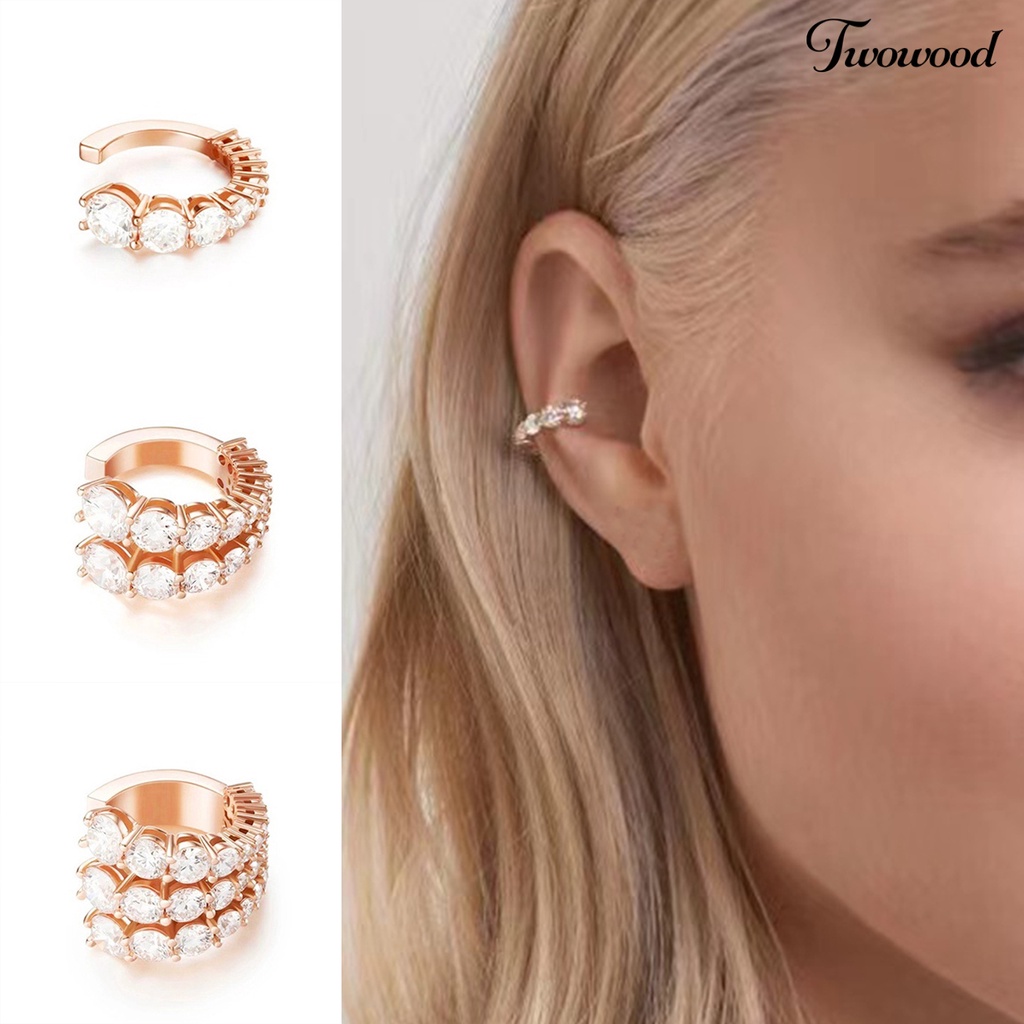 Twowood 1Pc Women Earring Sparkling Faux Diamond Design Shiny Efek Visual Multi-layer Semua Pertandingan Hias Warna Hidup Wanita Clip on Earring Hadiah Perhiasan Non-Piercing Untuk Wanita