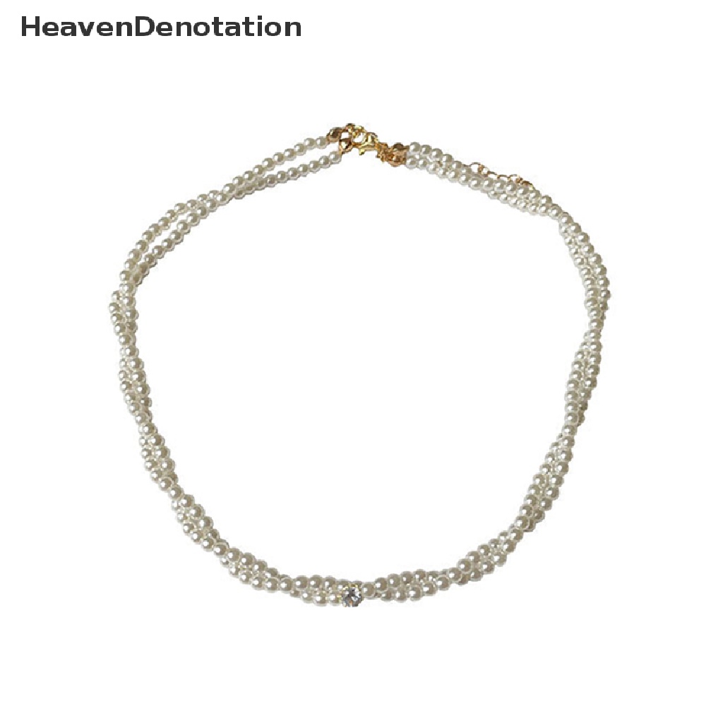 [HeavenDenotation] Fashion Perhiasan Halus Choker Kalung Double Layer Mutiara Sederhana Populer Kalung Pernikahan Wanita Kalung Pesta Perhiasan Hadiah HDV