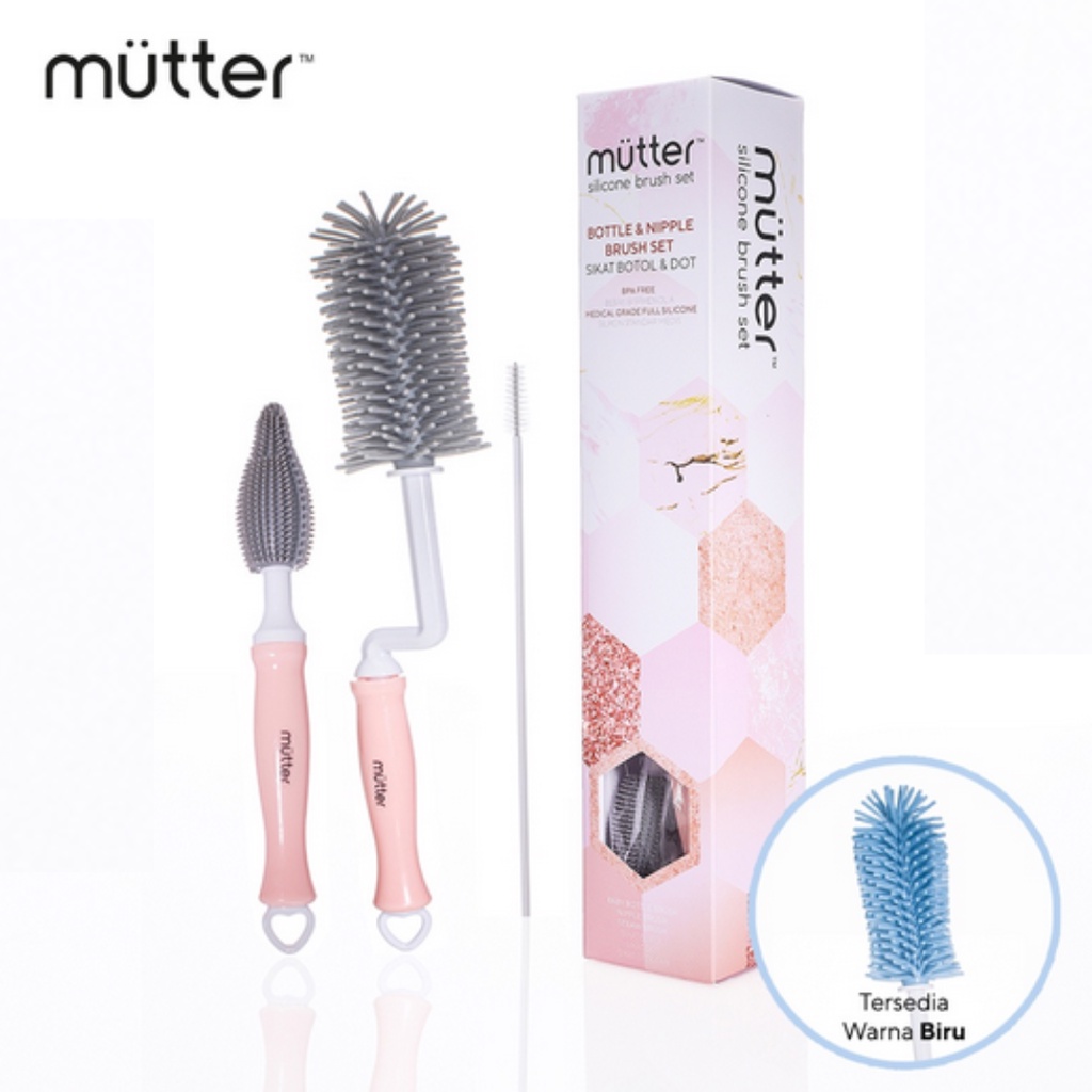 MUTTER Set 3 in 1 Sikat Botol Bayi Silikon Bottle Nipple Straw Silicone Brush