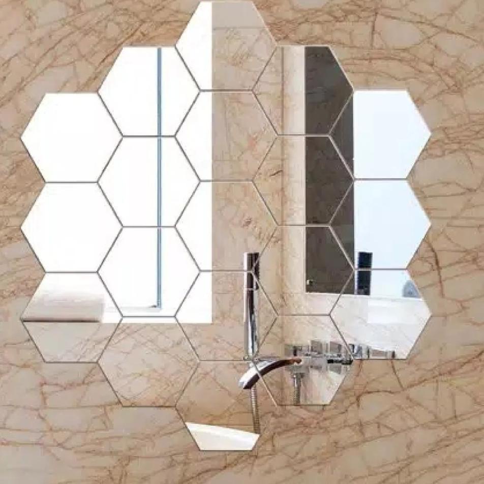 Hot Product (12PCS) Cermin Hexagonal (BESAR) Dekorasi Dinding | Kaca Hexagonal | Cermin Aesthetic Di