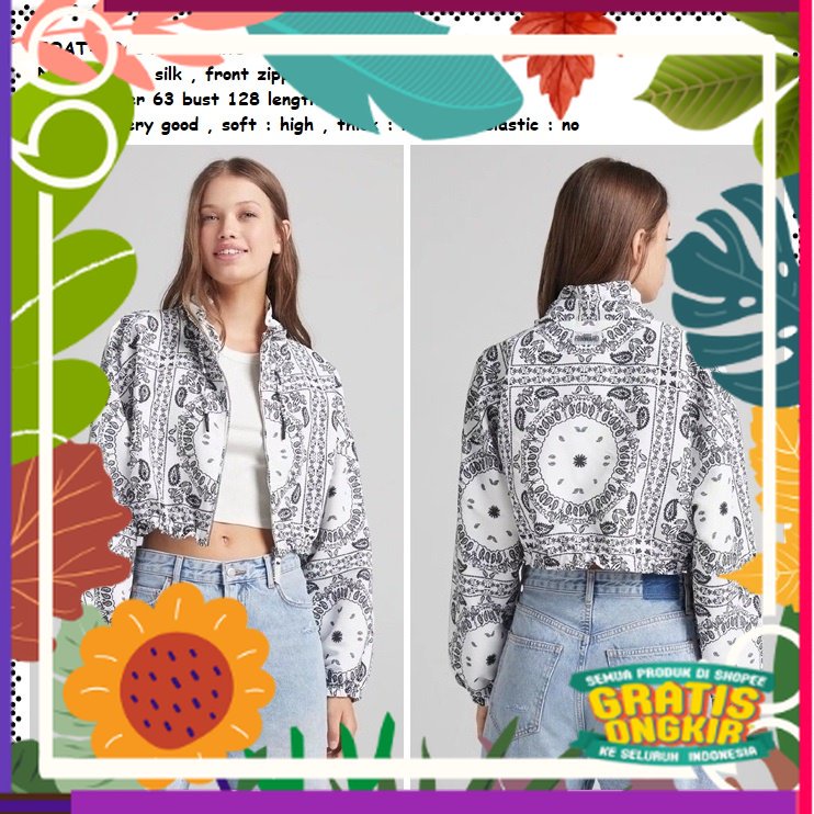 AB464461 Crop Jaket Jacket Bomber Wanita Korea Import Putih White / sunmori racing