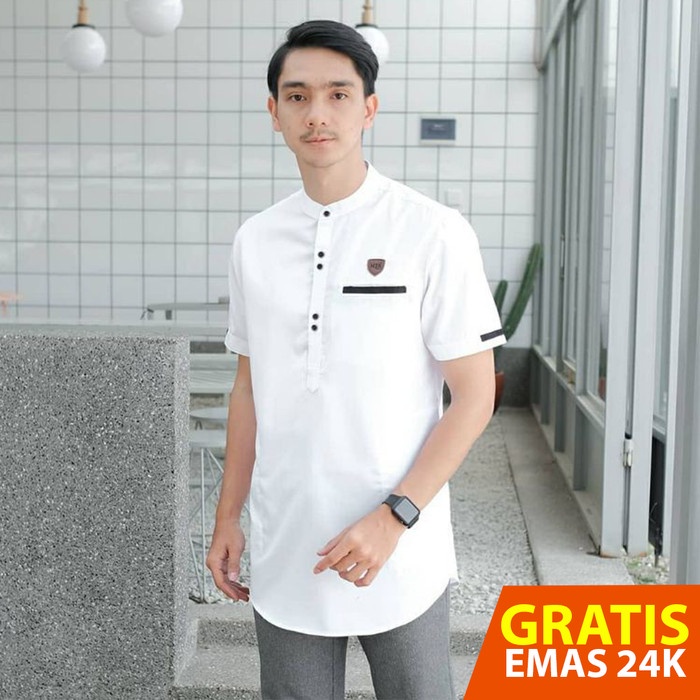 Baju Koko Pria Dewasa Lengan Pendek Putih Premium Terbaru