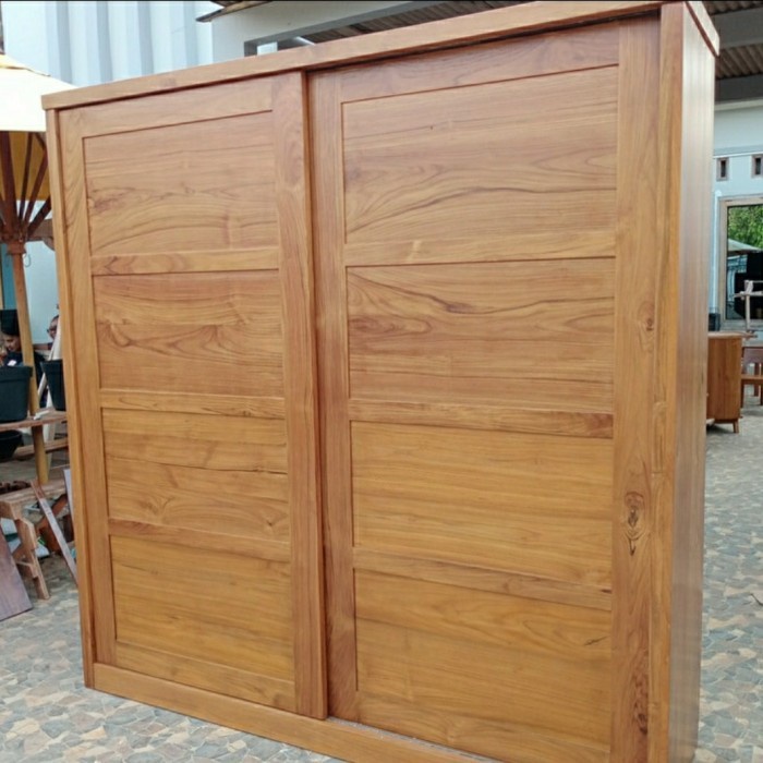 Lemari Pakaian Minimalis Jati Tipe Sliding Geser 2 PINTU Besar
