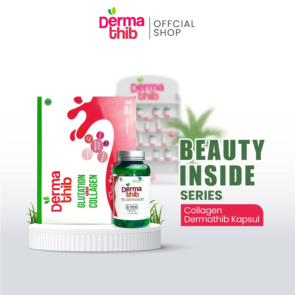 DERMATHIB - Paket Kapsul Suplemen dan Minuman Collagen Plus Glutation Rasa Strawberry