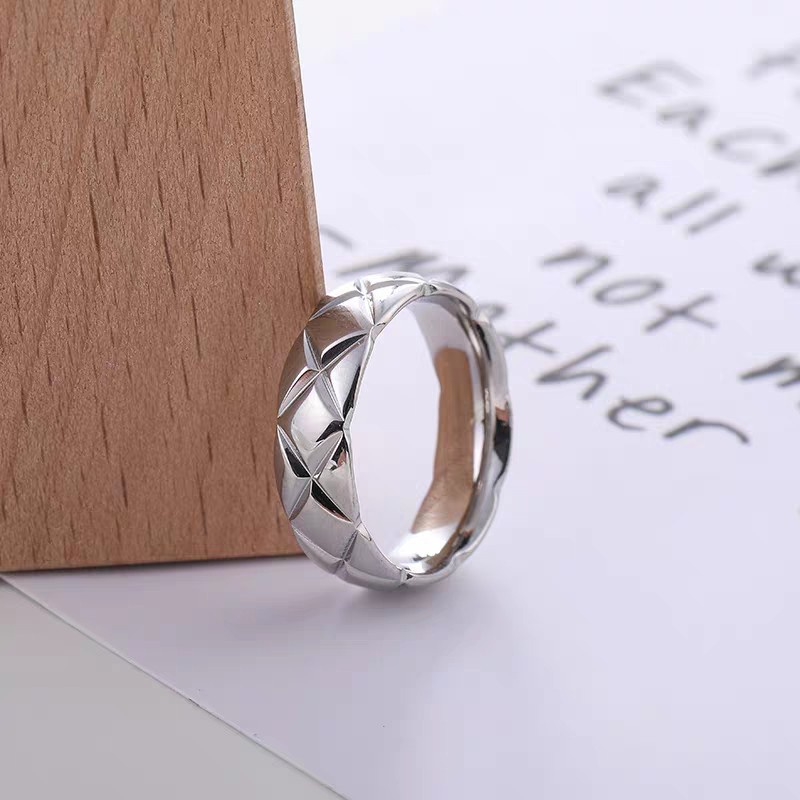 Cincin Jari Telunjuk Bahan Titanium Steel Metal Glossy | Cincin Bahan Stainless Steel Pola Berlian | Cincin Model Silang Untuk Wanita