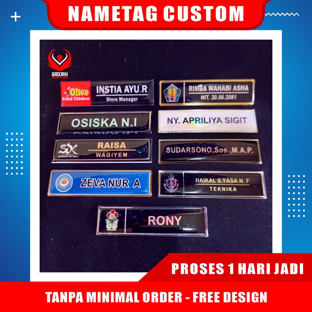 

Nama dada Nametag Lapis Resin Magnet Peniti