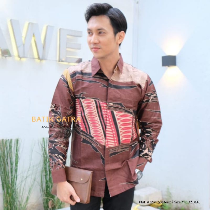 Kemeja Batik Pria Lengan Panjang Abstrak Lapis Furing