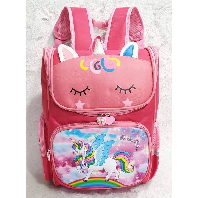 PROMO 10.10 TAS RANSEL ANAK SEKOLAH SD PEREMPUAN CANTIK BAHAN TAHAN AIR GAMBAR UNICORN PANDA TIMBUL 16inch UKURAN BESAR IMPORT