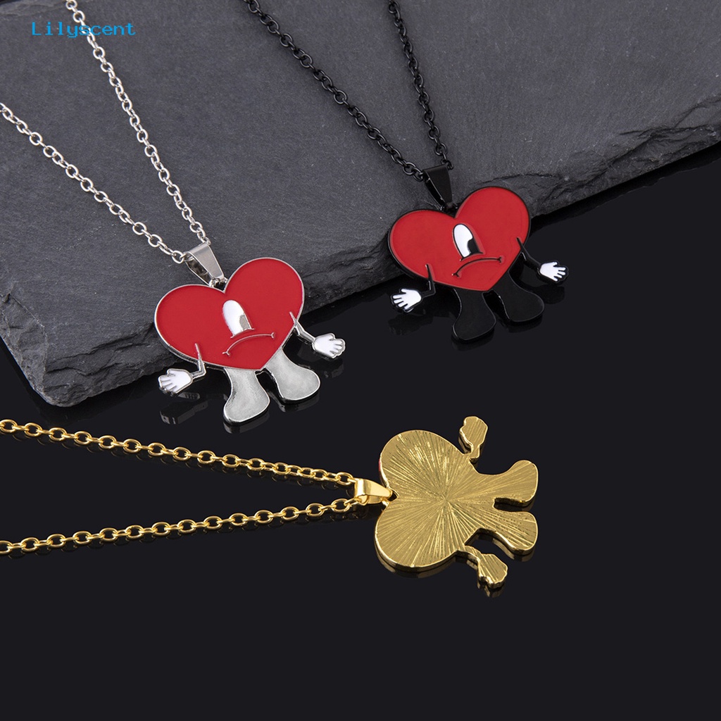 [LS] Liontin Kalung Pribadi Berbentuk Hati Rantai Salib Geometris Electroplating Leher Ornamen Colorfast Bad Bunny Heart Necklace Perhiasan Aksesori