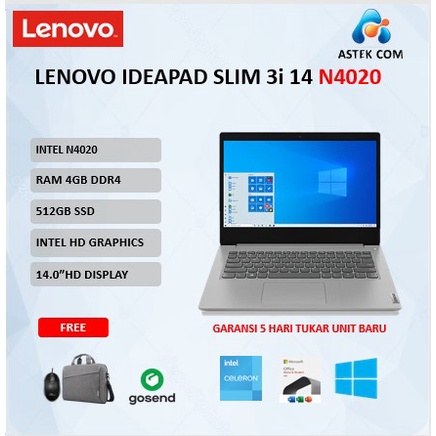 LENOVO IDEAPAD SLIM 3i 14 N4020 4GB 512SSD W11+OHS 14.0 2YR PREM GRY