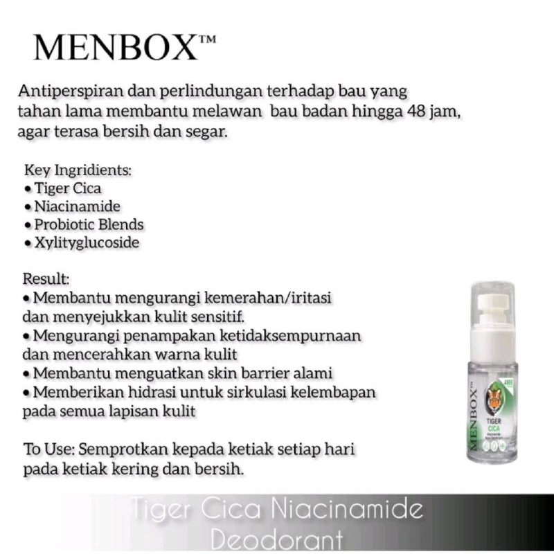 MENBOX TIGER DEO AQUA 30ML CICA NIACINAMIDE DEODORANT - 30ML BOTTLE
