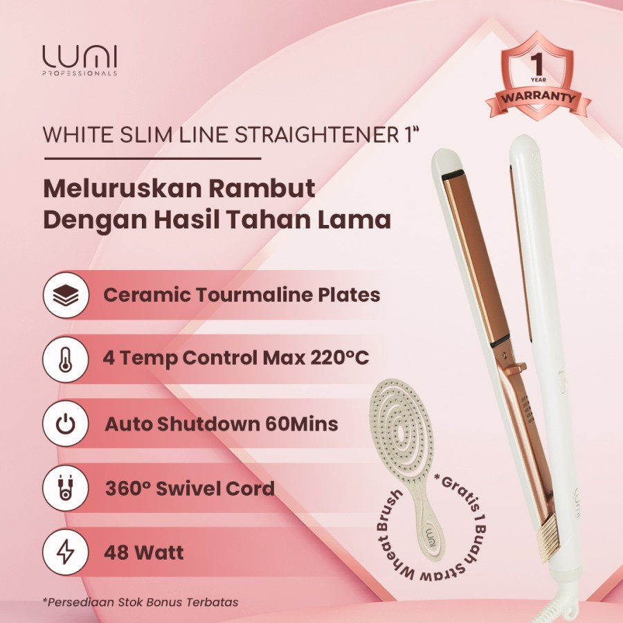 LUMI Catokan Slimline Putih Hair Straightener 1&quot; Original &amp; Bergaransi Resmi - Berhadiah Sisir