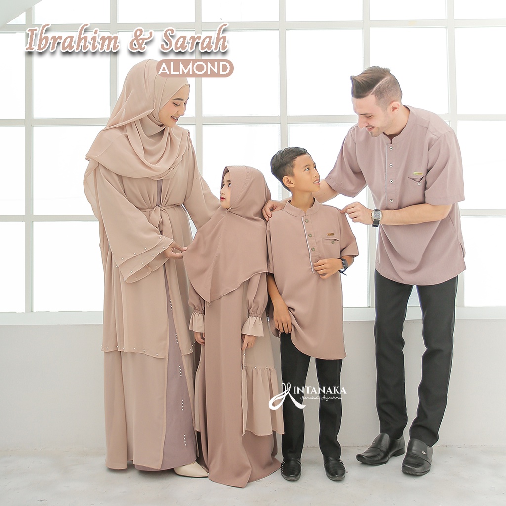 Intanaka Ibrahim Sarah Almond Gamis Sarimbit Keluarga Couple Ayah Ibu Anak Set Gamis Khimar Niqab Ko