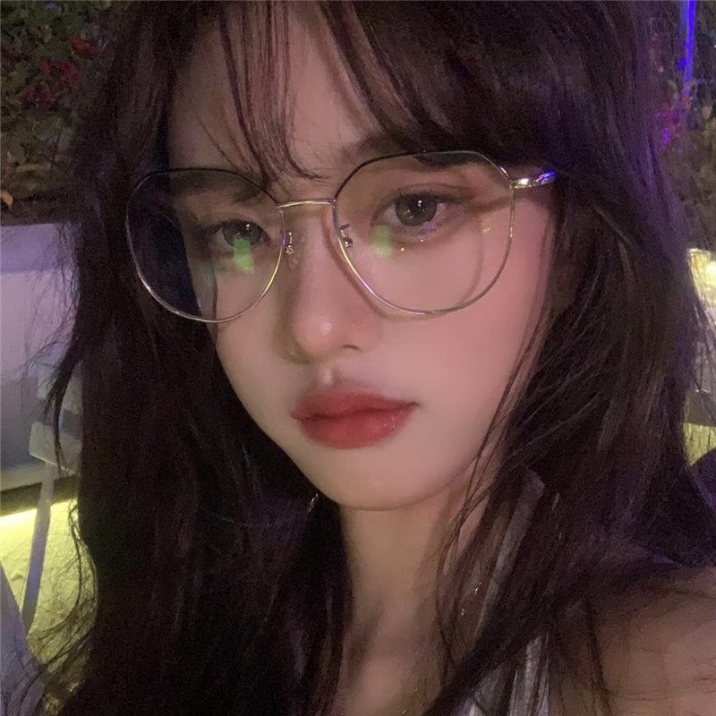 Roselife Korea Unisex Hitam Perak Logam Putaran Tidak Teratur Kacamata Untuk Pria Wanita Fashion Face-lifting Beauty Eyewear Chic Blue Light Blocking Lens Glasses