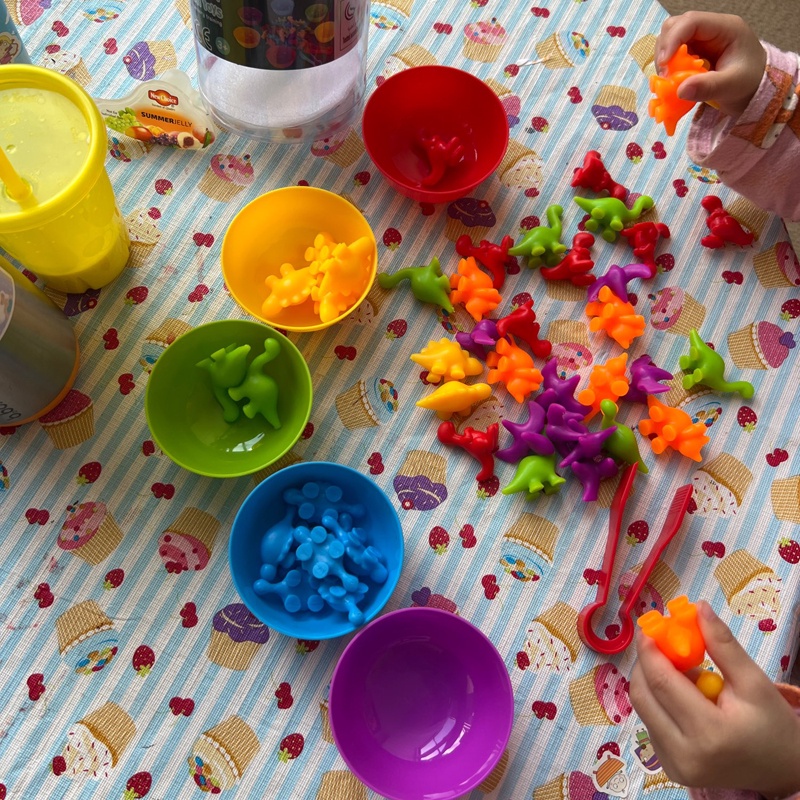 Anak-anak Menghitung Mainan Dinosaurus Permainan Mencocokkan Dengan Mangkuk Sortir Pelatihan Motorik Halus Montessori Sensory Early Education Toy