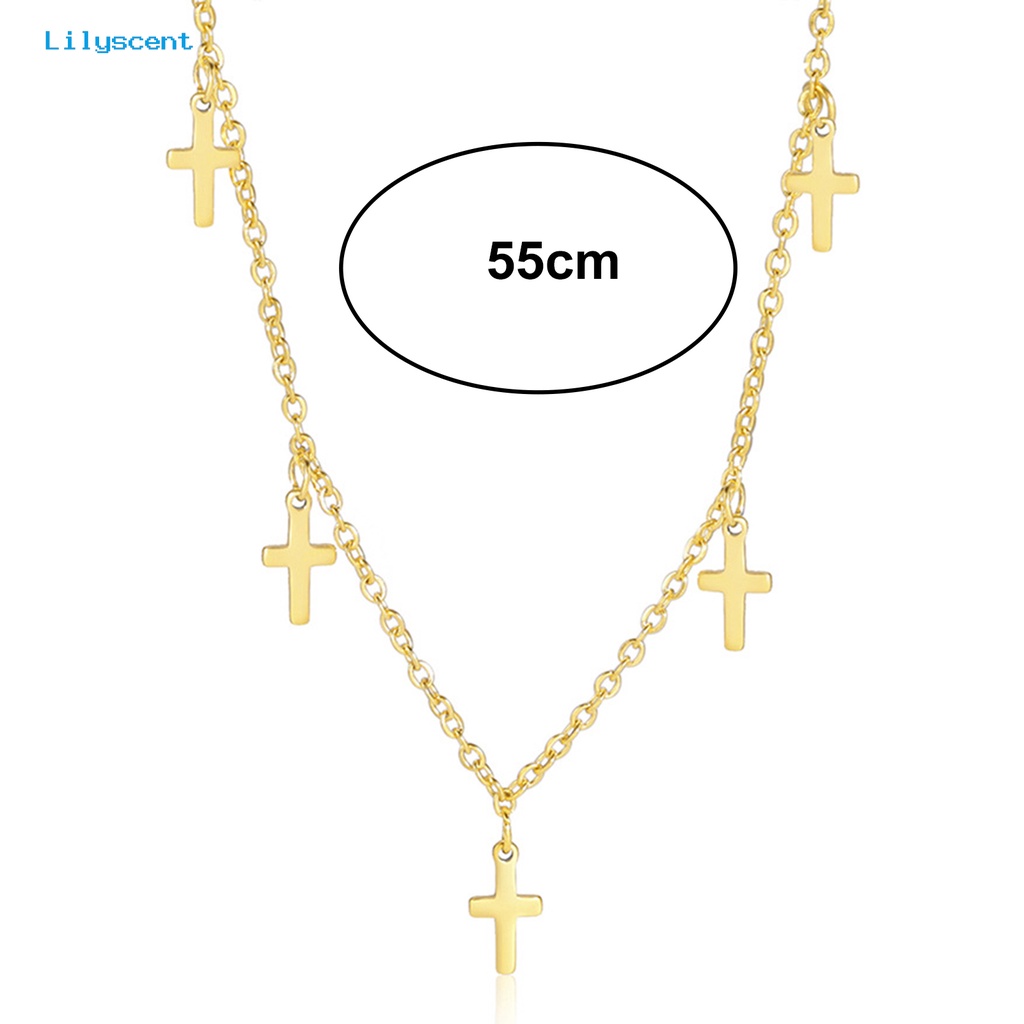 [LS] Rantai Klavikula Kepribadian Mewah Hadiah Valentine Stainless Steel Fashion Multi Cross Liontin Wanita Kalung Perhiasan Aksesori