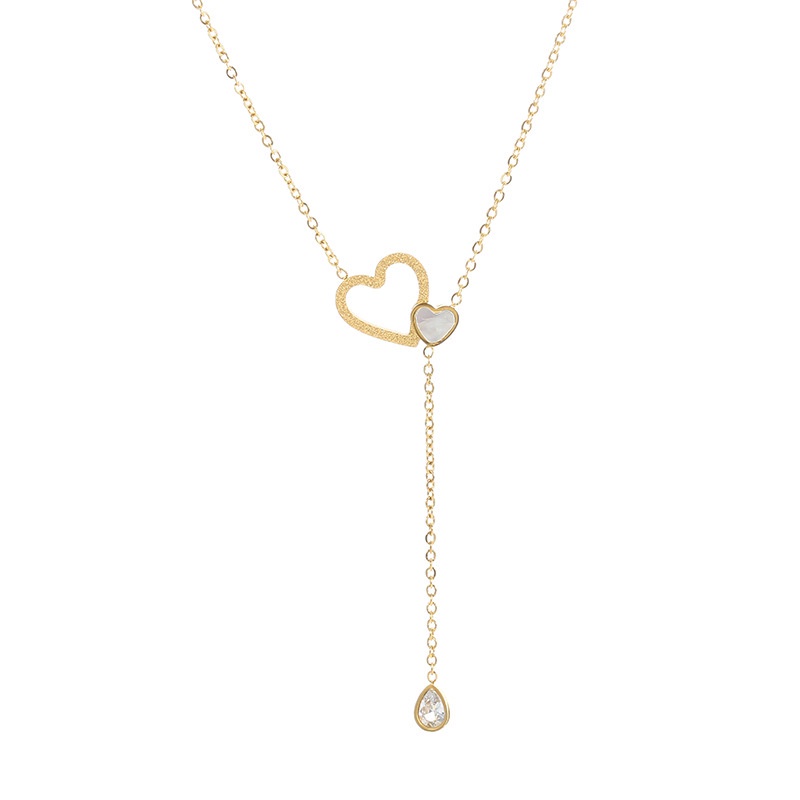 Kalung Rantai Dengan Liontin Hati + Rumbai Untuk Wanita | Aksesoris Bahan Titanium Steel 18k Warna Rose Gold | Perhiasan Temperamen Bahan Stainless Steel