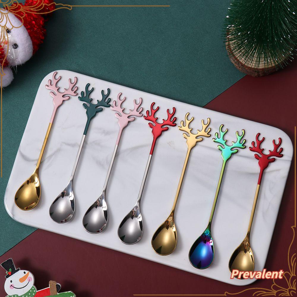 Preva Sendok Natal Desserts Christmas Deer Head Stirring Spoon Xmas Tanduk