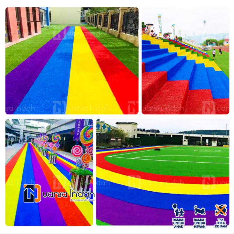 rumput sintetis swiss pelangi import 4 warna ukuran 21 meter persegi