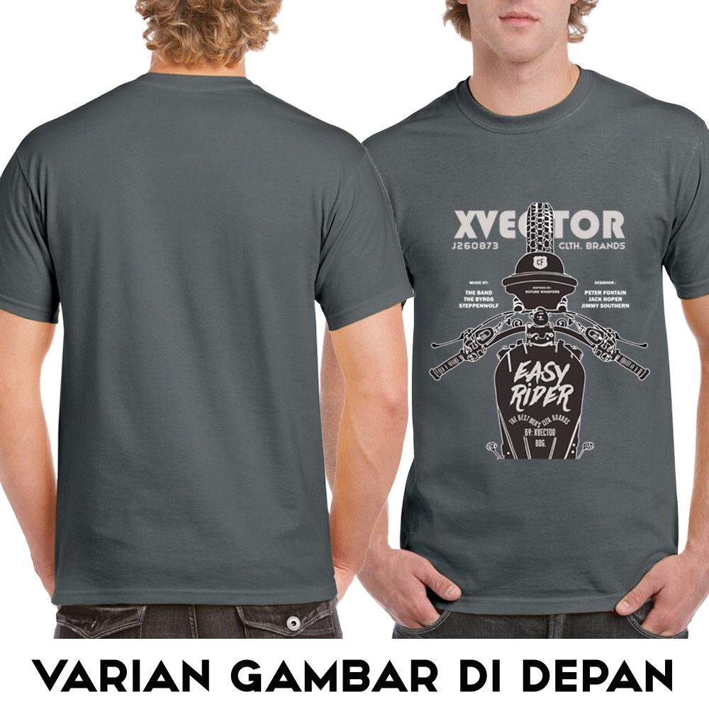 VALECTOR Kaos Pria Distro Katun Combed 30s Print Motor EASY RIDER Shirt Terbaru 2023 Hitam Abu Navy Marun Hijau