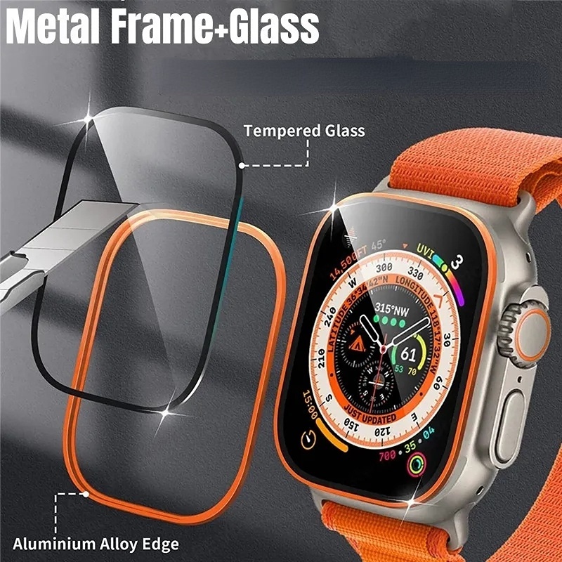 Metal Bezel Film HD Watch Screen Protection Aksesoris Smartwatch Screen Film Tempered Glass Film Perlindungan Kompatibel Dengan IPhone Watch Ultra 49mm