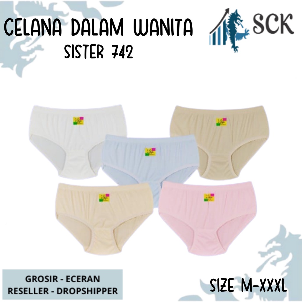 [ISI 3] CD Wanita SISTER 742 Pinggang Karet Polos Ukuran M-XXL / Pakaian Dalam Cewek - sckmenwear GROSIR