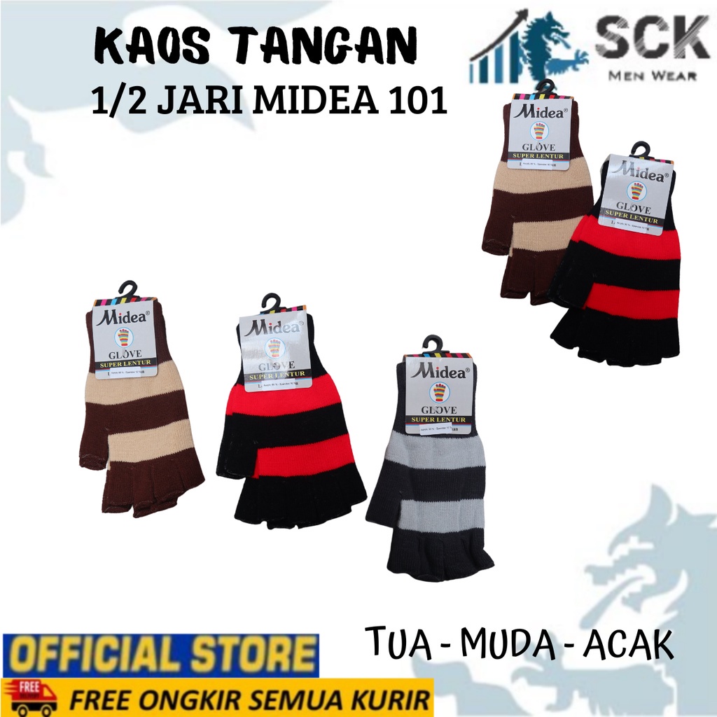 Sarung Tangan MIDEA 1/2 Jari 101 Strip WARNA / Kaos Tangan Wanita Dewasa Cerah Gelap Polos / Perlengkapan Otomotif – SCK