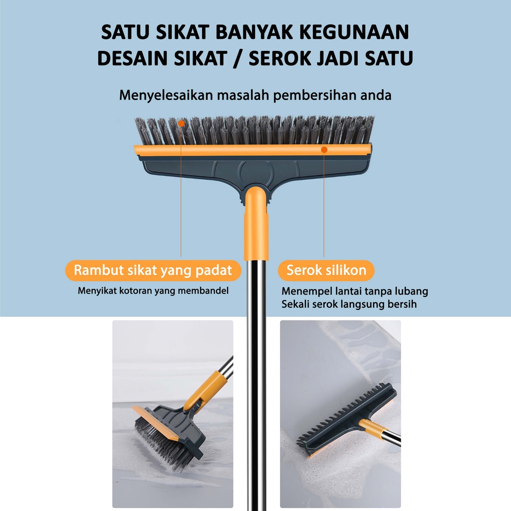 2 in1 Sikat Lantai Wiper Pembersih Lantai Dinding Kamar Mandi Sudut Wastafel Gagang Panjang Portable Sapu Lancip110*23CM