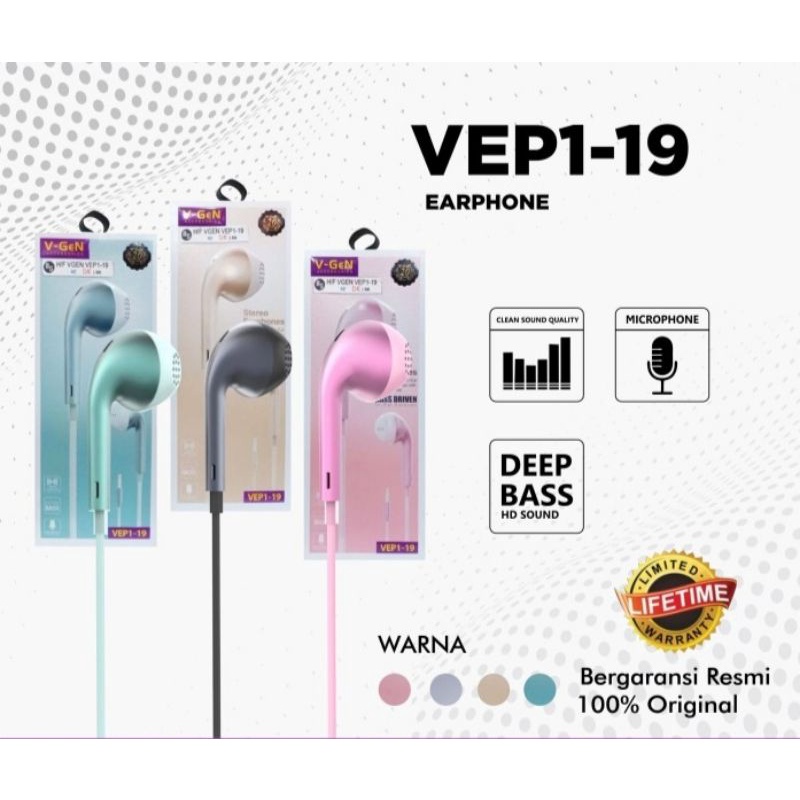 V-GeN  Handsfree VEP1-19 Wired Earphone Headset Stereo Sound ORIGINAL